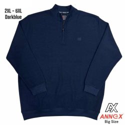 Мъжка блуза с цип и интересна плетка в големи размери тъмно синьо  20 00528