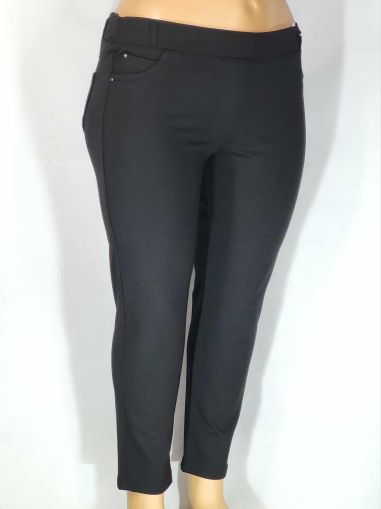 Дамски макси еластичен панталон в големи размери  изчистен  много дебел слим в черно 03 00554