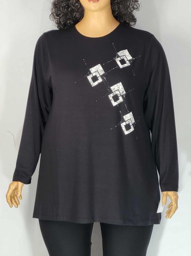 Дамски макси блузон в големи размери от финно трико с интересна щампа  01 01533