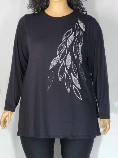 Дамски макси блузон в големи размери от финно трико с интересна щампа  01 01534