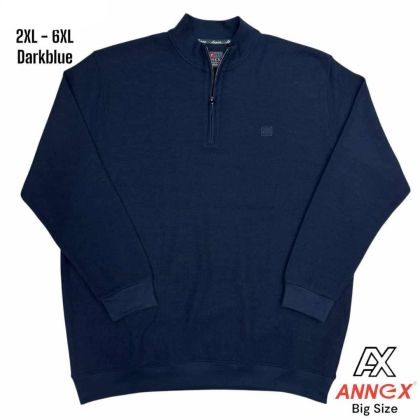 Мъжка блуза с цип и интересна плетка в големи размери тъмно синьо  20 00528