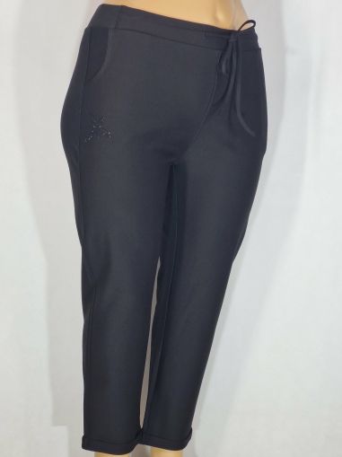 Дамски макси  еластичен плътен спортно елегантен панталон в големи размери с широк ластик отзад в черно   03 00559