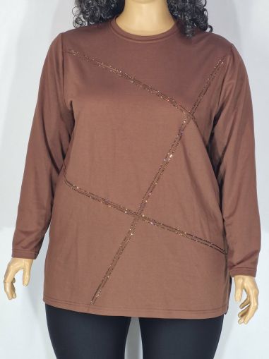 Дамска макси блуза в големи размери тънка вата  кафява с камъчета   01 01535