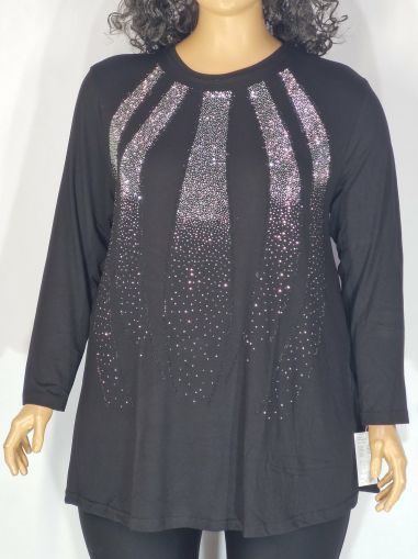 Дамска макси блуза в големи размери от трико в черно с щампа камъчета   01 01539