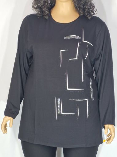 Дамски макси блузон в големи размери от финно трико с интересна щампа  01 01545