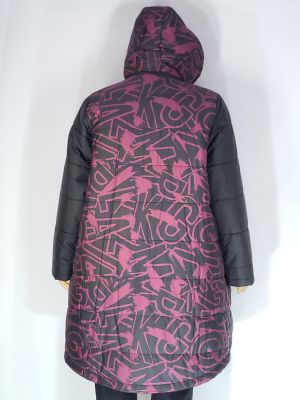 Дамско макси дълго олекотено яке в големи размери  с интересна щампа и сваляща се качулка 06 00251