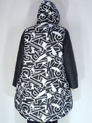 Дамско макси дълго олекотено яке в големи размери  с интересна щампа и сваляща се качулка 06 00252