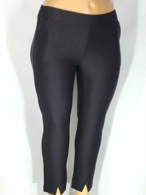 Дамски макси еластичен панталон в големи размери с нежни камъчета и цепки на крачола в черно 03 00553