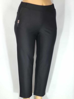 Дамски макси много еластичен плътен панталон в големи размери с широк крачол в черно  03 00558