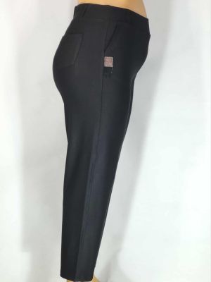 Дамски макси много еластичен плътен панталон в големи размери с широк крачол в черно  03 00558