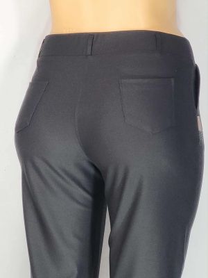 Дамски макси много еластичен плътен панталон в големи размери с широк крачол в черно  03 00558