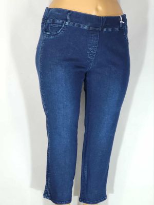 Дамски макси плътни еластични дънки в големи размери с кант камъчета в синьо 02 00555