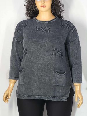 Дамски макси пуловер в големи размери интересна плетка  варен памук различни цветове 01 01526