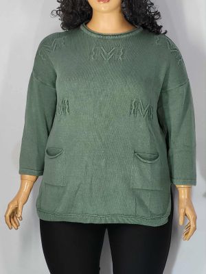 Дамски макси пуловер в големи размери интересна плетка  варен памук различни цветове 01 01526