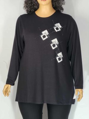 Дамски макси блузон в големи размери от финно трико с интересна щампа  01 01533