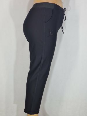 Дамски макси  еластичен плътен спортно елегантен панталон в големи размери с широк ластик отзад в черно   03 00559