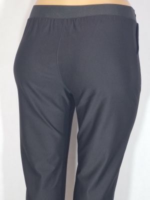 Дамски макси  еластичен плътен спортно елегантен панталон в големи размери с широк ластик отзад в черно   03 00559