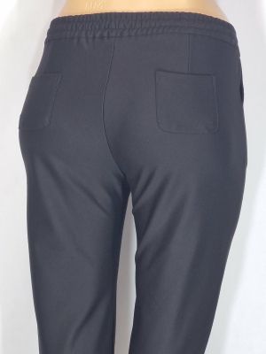 Дамски макси  еластичен плътен спортно елегантен панталон в големи размери с  камъни и бродерия в предната част и ластик в черно   03 00561