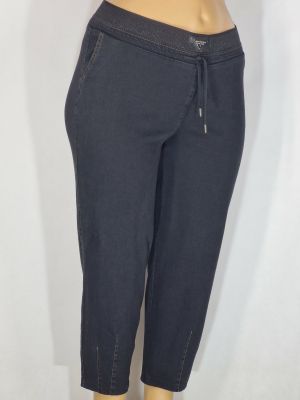 Дамски макси спортни плътни  еластични дънки в големи размери с широк ластик и връзка в черно 02 00562