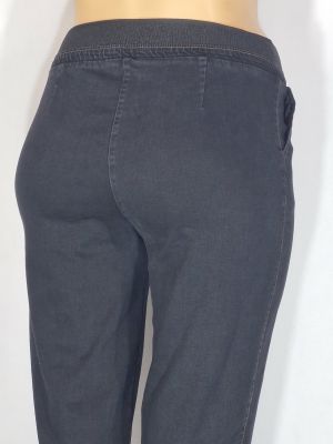 Дамски макси спортни плътни  еластични дънки в големи размери с широк ластик и връзка в черно 02 00562