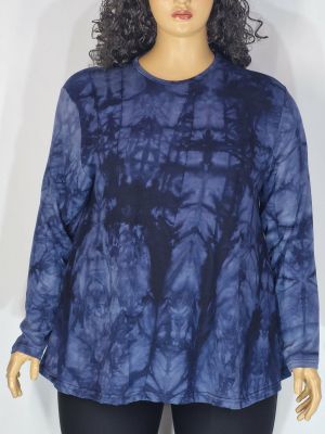 Дамска макси блуза в големи размери трико с преливаща разцветка от индиго към по светло синьо   01 01538