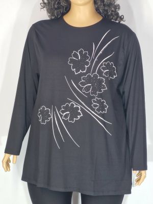 Дамски макси блузон в големи размери от финно трико с интересна щампа  01 01544