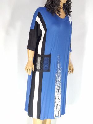 Дамска макси дълга  рокля в големи размери от  трико  с интересна щампа   05 00369