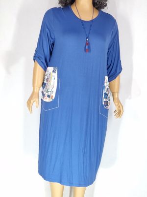 Дамска макси дълга  рокля в големи размери от  трико  с интересна апликация   05 00370