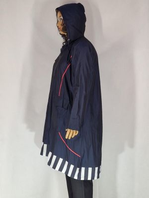 Дамско макси дълго яке в големи размери тип ветровка двулицево в синьо и в рае 06 00281