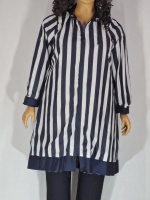 Дамско макси дълго яке в големи размери тип ветровка двулицево в синьо и в рае 06 00281