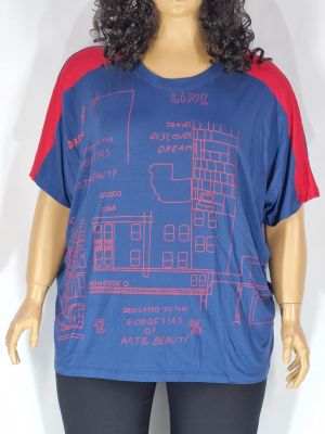 Дамска макси  блуза в  големи размери с интересна щампа в синьо 10 00102