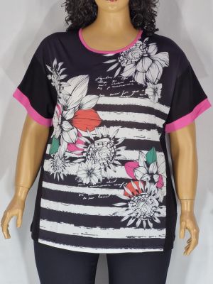 Дамска макси  блуза в  големи размери с интересна щампа в черно 10 00105
