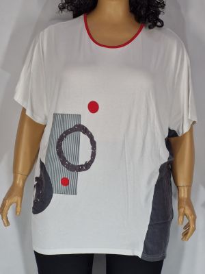 Дамска макси  блуза в  големи размери с интересна апликация в бяло 10 00106
