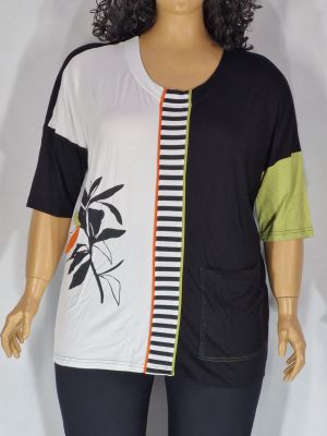 Дамска макси  блуза в  големи размери с интересна комбинация от черно и бяло 10 00107