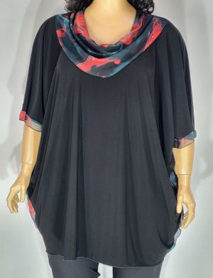 Дамско макси тип пончо от ликра в големи размери освежено с шифон в два цвята 10 00124