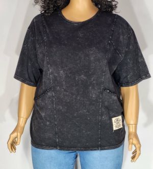 Дамска макси  блуза варен памук с  къс ръкав  в големи размери изчистена в сиво 10 00133