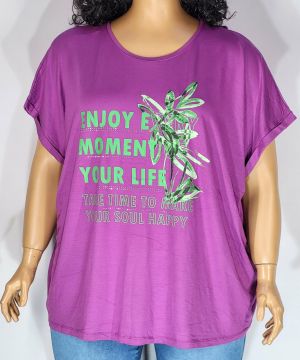 Дамска макси  блуза  с  паднал ръкав  в големи размери с щампа в лилаво  10 00134