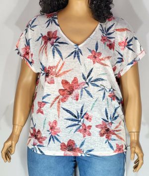 Дамска макси  блуза с  паднал ръкав  в големи размери с щампа на цветя  10 00138